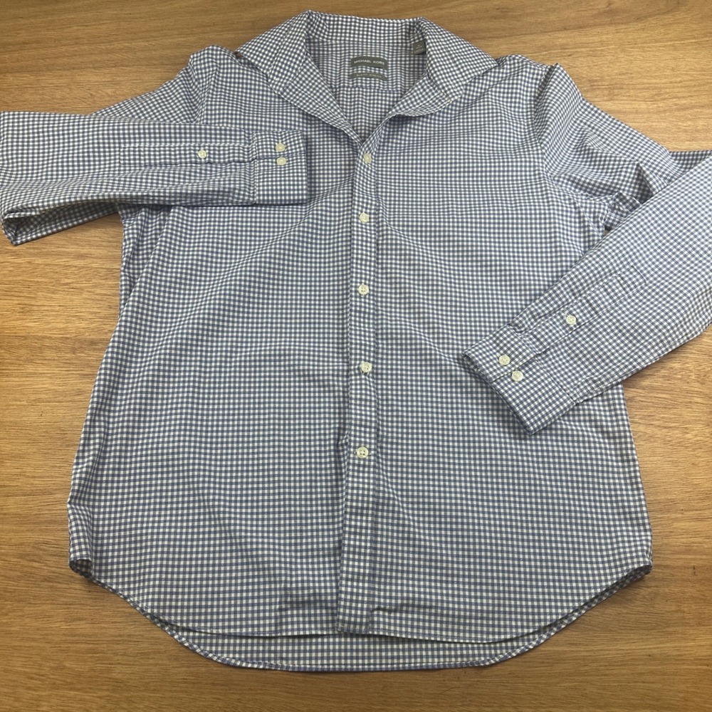Michael Kors Slim Fit Dress Shirt Mens 16 34/35 (L) Blue White Gingham Check